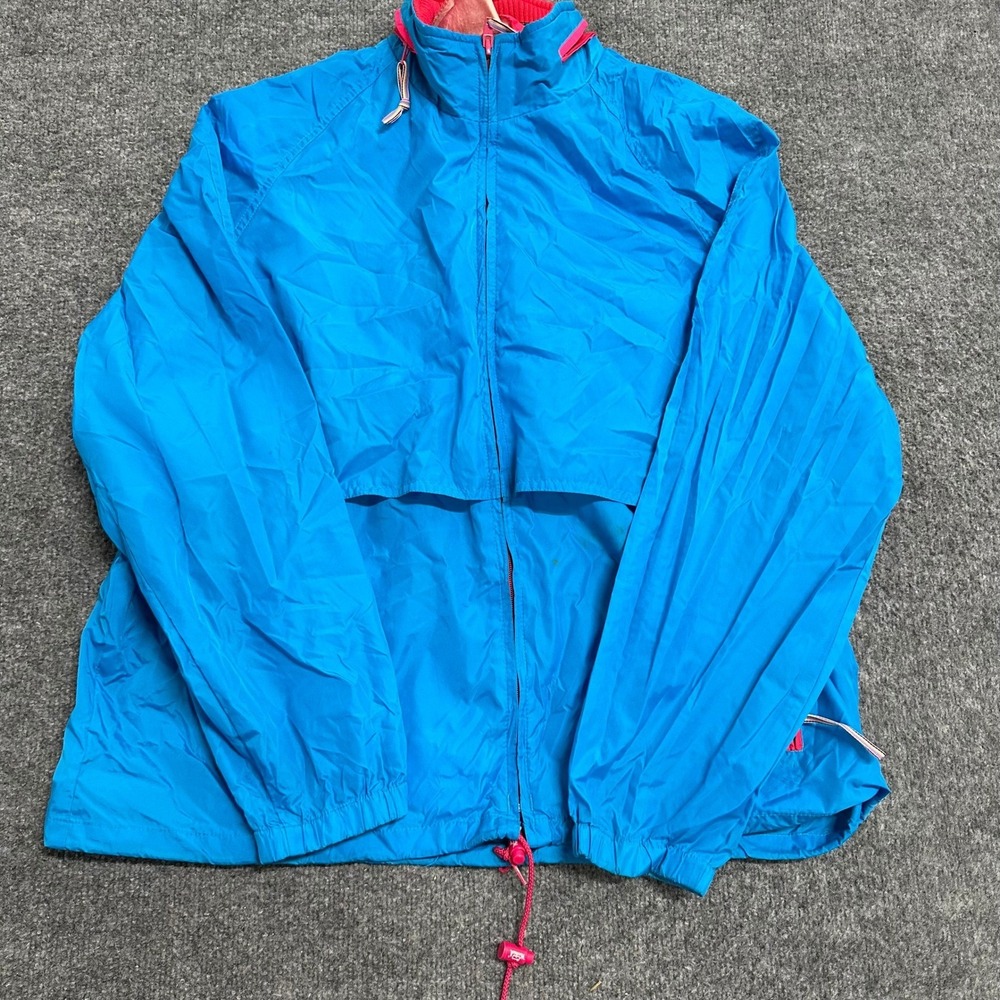 Woolrich Jacket Womens Size M Blue Pink Windbreaker Packable Hood Full Zip 90s